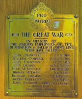 Plaque to the fallen in the First World War in the booking office of Dumbarton Central.<br><br>[Ewan Crawford //]