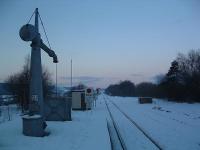 Battersby Junction with old water column. Line to left for Middlesbrough and line to right to Whitby.<br><br>[Ewan Crawford 29/02/2004]