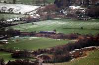 Eastbound train passing Edale. Viewed from Mam Tor.<br><br>[Ewan Crawford //]