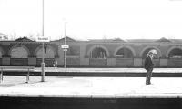 Waiting for a train, Southall station, 1980. <br><br>[John Furnevel 18/11/1980]