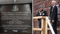 The Ballochmyle Viaduct civil engineering landmark plaque unveiled by Provost Jim Todd and ICE President Geoff French on 25 April 2014 [see image 59257].<br><br>[John Yellowlees 25/04/2014]