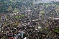 Aerial view of Motherwell. Top left is Haughhead Junction, bottom left is Dalzell and right is Lesmahagow/Motherwell Junction. The original route of the Wishaw and Coltness Railway is mostly built over now with little trace on the ground.<br><br>[Ewan Crawford 01/07/2004]