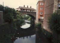 Pollokshaws East on its viaduct. Building now demolished.<br><br>[Ewan Crawford //]