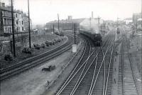 2.6.4T 42058 passing Strathbungo Junction on Busby train. [Note the location is now known as Muirhouse South Junction.]<br><br>[G H Robin collection by courtesy of the Mitchell Library, Glasgow 28/07/1952]