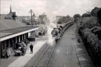 Lennoxtown station. NB 4.4.0 62497 Glen Mallie backing out.<br><br>[G H Robin collection by courtesy of the Mitchell Library, Glasgow 28/05/1949]