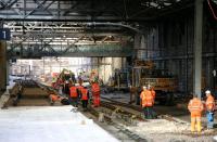 Work continuing on Waverley's north side on Sunday 26 March 2006. Looking west along platform 1 beyond the crossover.<br><br>[John Furnevel 26/03/2006]