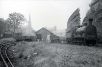 Scene at Paisley (East) on 24 September 1949. CR Jumbo 0.6.0 57238 had arrived with the trip from St James via Barrhead.<br><br>[G H Robin collection by courtesy of the Mitchell Library, Glasgow 24/09/1949]