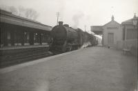 Duns station. J39 0.6.0 64982 in station.<br><br>[G H Robin collection by courtesy of the Mitchell Library, Glasgow 07/04/1950]