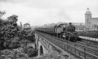 80009 crosses Pollokshaws viaduct with train for East Kilbride.<br><br>[John Robin 11/06/1964]
