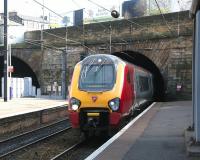 The 10.56 Virgin CrossCountry service to Birmingham New Street arriving at Haymarket on 4 April 2006.<br><br>[John Furnevel 04/04/2006]