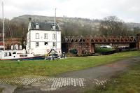 The Caley swing bridge over the Forth and Clyde Canal at Bowling. The bridge had a gantry signalbox.<br><br>[Ewan Crawford //]