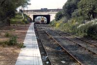 Looking to Lochend Junction (being lifted) from the single platform Meadowbank Stadium station (built for the Commonwealth games).<br><br>[Ewan Crawford 12/06/1989]