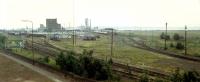 Leith South yard viewed from the Caleys Leith East branch. An 08 shunts. [Additional by email; in the centre on road 19 are the white ICI tanks that were used for hydrocyanic acid traffic to Leith.]<br><br>[Ewan Crawford 12/06/1989]