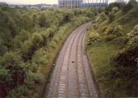 Looking to Anniesland over what is now Kelvindale station. The track was lifted shortly afterwards.<br><br>[Ewan Crawford //1987]