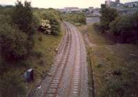 Looking to Maryhill at Kelvindale. The approach to the gasworks (now built on) was to the right and the tunnel to Anniesland gasworks closer and on the right. The track was lifted shortly afterwards.<br><br>[Ewan Crawford //1987]