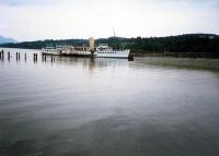 The Maid of the Loch at Balloch Pier. This quiet wooded beach is now the Lomond Shores development and its attendant carparks.<br><br>[Ewan Crawford //1987]