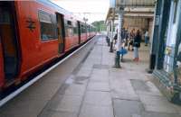 Train at Balloch Central. Station now closed, stonecleaned and platform area landscaped.<br><br>[Ewan Crawford //1987]