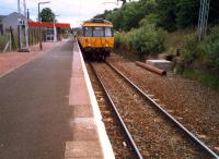 Balloch bound at Renton. Disused platform to right.<br><br>[Ewan Crawford //1987]