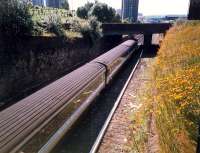 Edinburgh train comes up the Cowlairs Incline. Note the recently lifted track of the Port Dundas mineral branch on the right.<br><br>[Ewan Crawford //1987]