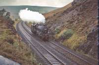 45593 light engine north of Crawford viaduct.<br><br>[John Robin 30/07/1966]