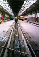 Hyndland Depot interior facing the buffers. Interior decor by vandals. Access by kind permission of British Rail.<br><br>[Ewan Crawford //1987]