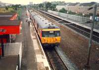 303 073 on Glasgow service at Hillington West.<br><br>[Ewan Crawford //1987]