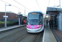 <h4><a href='/locations/W/West_Bromwich_Central_Tram'>West Bromwich Central [Tram]</a></h4><p><small><a href='/companies/B/Birmingham,_Wolverhampton_and_Dudley_Railway_Great_Western_Railway'>Birmingham, Wolverhampton and Dudley Railway (Great Western Railway)</a></small></p><p>Midland Metro tram no. 24 to Bull Street, Birmingham at West Bromwich Central, on 30th January 2016. This stop is more or less on the site of the GWR West Bromwich station, once served by GWR expresses from London Paddington to Birkenhead Woodside that finished in 1967; thereafter, the GWR route between Birmingham Snow Hill and Wolverhampton Low Level had just a lethargic shuttle service until final closure in 1972. 16/16</p><p>30/01/2016<br><small><a href='/contributors/David_Bosher'>David Bosher</a></small></p>