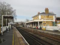 <h4><a href='/locations/C/Chiswick'>Chiswick</a></h4><p><small><a href='/companies/H/Hounslow_Loop_Windsor,_Staines_and_South_Western_Richmond_to_Windsor_Railway'>Hounslow Loop (Windsor, Staines and South Western (Richmond to Windsor) Railway)</a></small></p><p>Chiswick station, on the Hounslow Loop, looking towards Hounslow on 25th January 2014. This station opened on 22nd August 1849 with the first section of the LSWR's Hounslow Loop from the Richmond line at Barnes to a temporary station called Hounslow, but actually situated north-east of the present Isleworth station. The line was extended to Hounslow itself, and on to a triangular junction between Whitton and Feltham on the Reading line, on 1st February 1850, when the temporary terminus was abolished and replaced by the present Isleworth station. 27/189</p><p>25/01/2014<br><small><a href='/contributors/David_Bosher'>David Bosher</a></small></p>