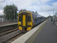 <h4><a href='/locations/E/Elgin'>Elgin</a></h4><p><small><a href='/companies/I/Inverness_and_Aberdeen_Junction_Railway'>Inverness and Aberdeen Junction Railway</a></small></p><p>158720, from Inverness to Huntley, arriving at Elgin on the morning of Sunday, 16th June 2019. This is the former Highland Railway station (previously Elgin West) that was retained after the ex-GNSR Elgin East closed in 1968. It was rebuilt in its present form by British Rail in 1990. 28/43</p><p>16/06/2019<br><small><a href='/contributors/David_Bosher'>David Bosher</a></small></p>
