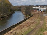 <h4><a href='/locations/L/Levenmouth'>Levenmouth</a></h4><p><small><a href='/companies/L/Leven_Dock_Railway'>Leven Dock Railway</a></small></p><p>Looking west along the River Leven from the Bawbee Brig. Alongside is the cleared track of the line to Methil Power Station and Dock. The west end of the new Levenmouth station will be in the foreground. 14/43</p><p>10/04/2021<br><small><a href='/contributors/Bill_Roberton'>Bill Roberton</a></small></p>