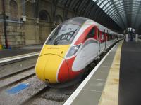 <h4><a href='/locations/K/Kings_Cross'>Kings Cross</a></h4><p><small><a href='/companies/L/London_to_Peterborough_Great_Northern_Railway'>London to Peterborough (Great Northern Railway)</a></small></p><p>Azuma at Kings Cross waiting to depart with the 13.30 to Edinburgh Waverley, on 12th August 2021. Smart to look at from the outside but I was not impressed by the hard seats for the 393 miles journey and my reserved seat was rear facing, up against a panel so I couldn't see anything until I was able to change seats at Newcastle. The trolley service was also absent and, soon after departure, we were told the buffet was closing at Newcastle but it quickly ran out of refreshments and closed long before then.   Not a good trip.  5/8</p><p>12/08/2021<br><small><a href='/contributors/David_Bosher'>David Bosher</a></small></p>