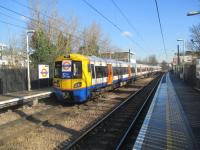 <h4><a href='/locations/B/Brondesbury'>Brondesbury</a></h4><p><small><a href='/companies/H/Hampstead_Junction_Railway_London_and_North_Western_Railway'>Hampstead Junction Railway (London and North Western Railway)</a></small></p><p>378220, with a London Overground service to Stratford, departing from Brondesbury on 16th February 2016.   This station was shoddily rebuilt at platform level in the 1960s, when its original wooden Victorian buildings were demolished and replaced by the usual ghastly bus stop style waiting shelters that are still there today, when the Broad Street to Richmond line, as it then was, was saved from the Beeching cuts.   Its mind-blowing that Beeching ever had the audacity to propose closure of a line through the heavily built-up London suburbs in the first place. 27/58</p><p>16/02/2016<br><small><a href='/contributors/David_Bosher'>David Bosher</a></small></p>
