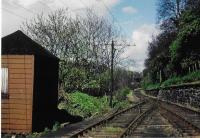 <h4><a href='/locations/K/Kinleith_Siding'>Kinleith Siding</a></h4><p><small><a href='/companies/B/Balerno_Branch_Caledonian_Railway'>Balerno Branch (Caledonian Railway)</a></small></p><p>The connection of Kinleith Siding, which fanned out into a series of sidings within Kinleith Mill, is seen in a view looking east. 39/81</p><p>//<br><small><a href='/contributors/Don_Shaw'>Don Shaw</a></small></p>
