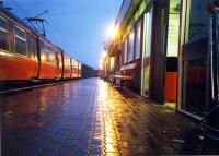 Airdries bay platform at night looking west.<br><br>[Ewan Crawford //1987]