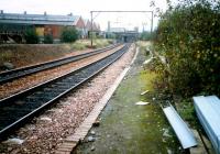 Eglinton street, former Cathcart and Barrhead platforms. Taken with camera on pole and long shutter release cord! The former Eglinton Street Shed was on the left. View looks north.<br><br>[Ewan Crawford //1987]