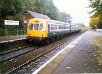 Northbound DMU at Pollokshaws West.<br><br>[Ewan Crawford //1987]