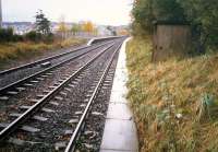 Excessively long and overgrown platforms at Kennishead. Looking to Barrhead.<br><br>[Ewan Crawford //1987]