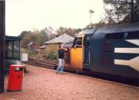 A strange state of affairs. After removal of the semaphore signals tablet exchange still went on. Exchanging tablets at Ardlui.<br><br>[Ewan Crawford //1987]