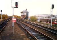 The signalbox at the Glasgow end of Barrhead station.<br><br>[Ewan Crawford //1987]