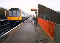 107 439 on arrival at Barrhead.<br><br>[Ewan Crawford //1987]