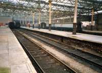 Bay platforms east end of Waverley. The two platforms to the right seen here have since been infilled. As John Thomas put it; It exhibited a rich assortment of names: Smeaton, Ormiston, Macmerry, Pencaitland, Saltoun, Humbie, Gifford; Bonnington, Junction Road, North Leith, Leith Central, Trinity, Granton; Gilmerton...<br><br>[Ewan Crawford //1987]