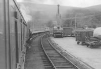 45366 ready to leave Fairlie pier for Glasgow. The ex GSWR starting signals just visible at the platform end now reside in Glasgow Museum of Transport. [See image 30248]<br><br>[John Robin 15/08/1963]
