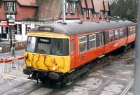 303 071 enters Balloch Central by the level crossing. View from the signalbox on 23 April 1988 - the last day of both it and Balloch Central.<br><br>[Ewan Crawford 23/04/1988]
