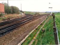 Looking west at Carmuirs East Junction. Line to left for Glasgow and the south, line to right for Stirling and the north.<br><br>[Ewan Crawford //1988]