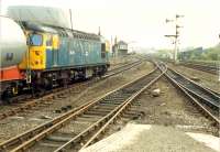 26 015 waits with southbound freight at Stirling. The goods yard at Stirling is no more.<br><br>[Ewan Crawford //1988]