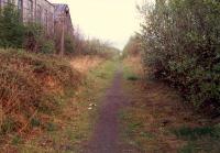 Trackbed of the line looking east approaching Alloa (CR). The indentations of the sleepers were still visible.<br><br>[Ewan Crawford //1988]