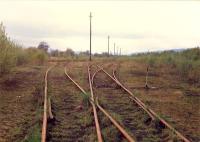 Alloa Yard looking west. North set of sidings leading to buffer stop behind camera. Access by kind permission of British Rail.<br><br>[Ewan Crawford //1988]