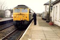 Exchange of tokens ar Barrhill. 47 on southbound train.<br><br>[Ewan Crawford 19/03/1988]