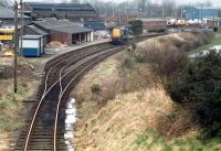 Looking east at Stranraer Town. The line in the foreground extended west to Portpatrick but stops just out of frame now. The 08 was for shunting Stockton Haulage and the car-trains at the pier.<br><br>[Ewan Crawford 19/03/1988]