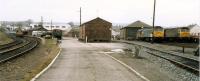 Looking west at Stranraer Town. The station was to the left and had a bay platform to its right. The goods yard was to the right. Access by kind permission of British Rail.<br><br>[Ewan Crawford 19/03/1988]